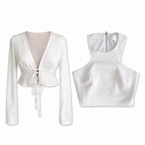 Adika Tops - Minimalist White Top Bundle Size M Tie Front Blouse & Structured Crop